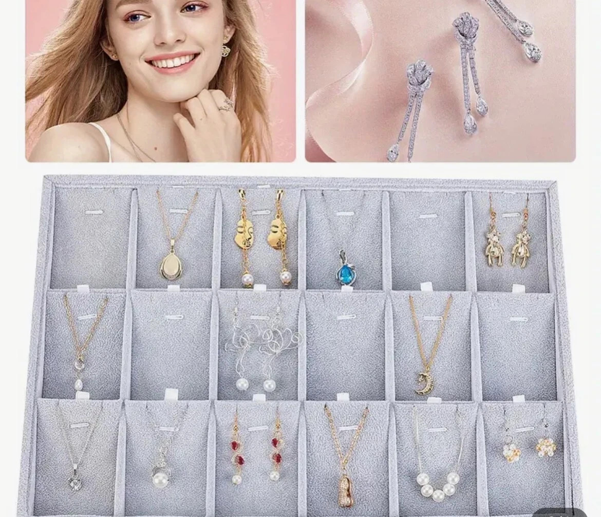 18 Grid Stackable Pendant Display Tray Velvet Jewelry Tray for showcase