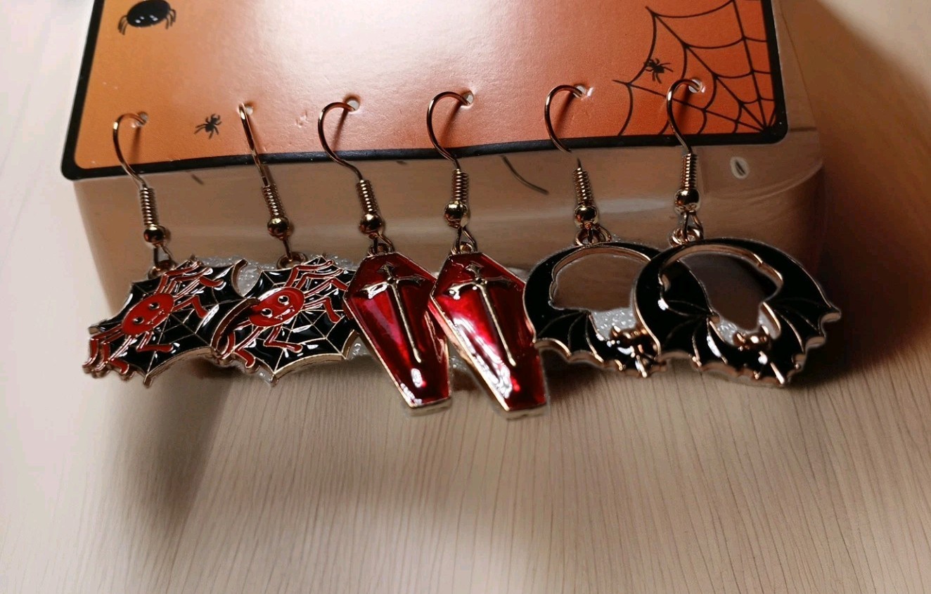 Classic Halloween Earrings, Set Of 3 Pair,Dangling, Goldtone, All Ages