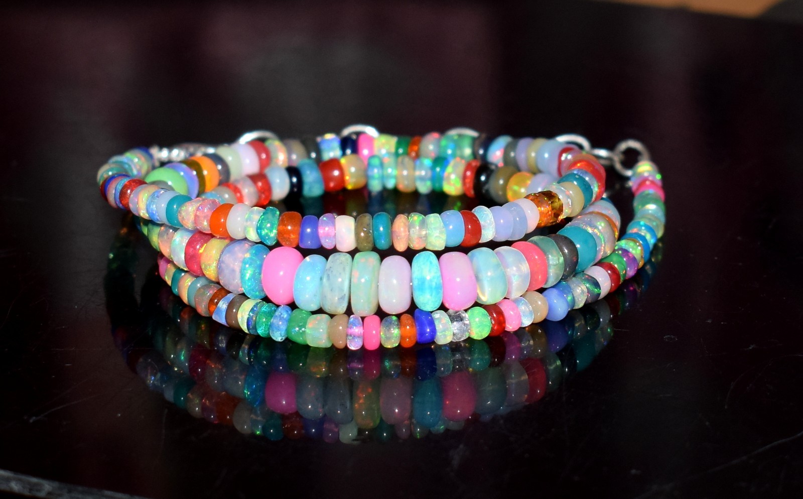 16″Natural Ethiopian Opal Wello Fire Opal Gemstone Bead Necklace Jewelry