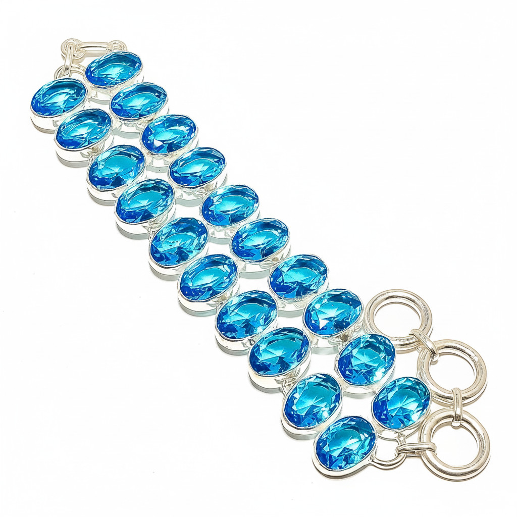 Attractive Topaz Gemstone Chain Bracelet 925 Sterling Silver For Women
