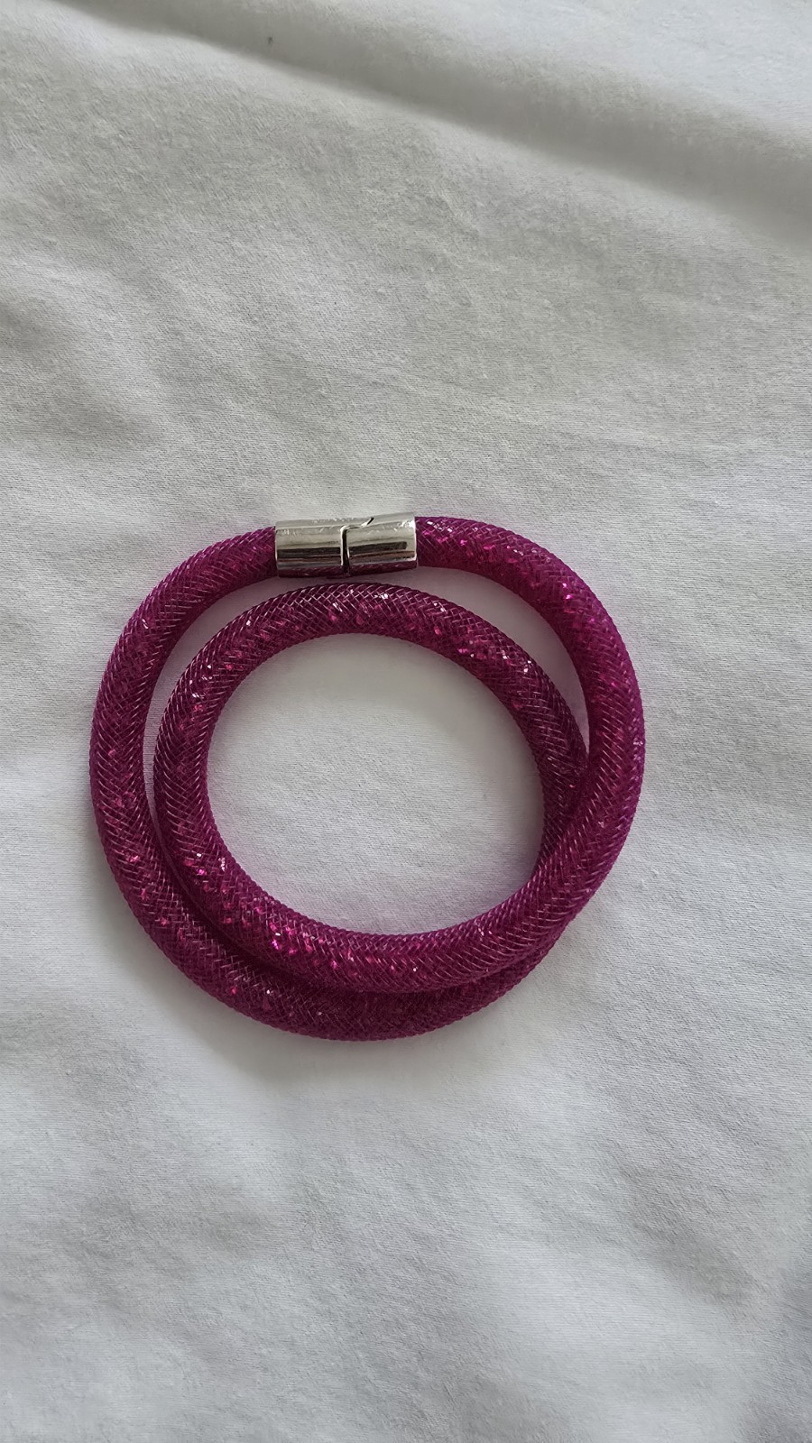 Swarovski Crystaldust Double Wrap Bracelet Pink Sparkly Mesh Magnetic Clasp