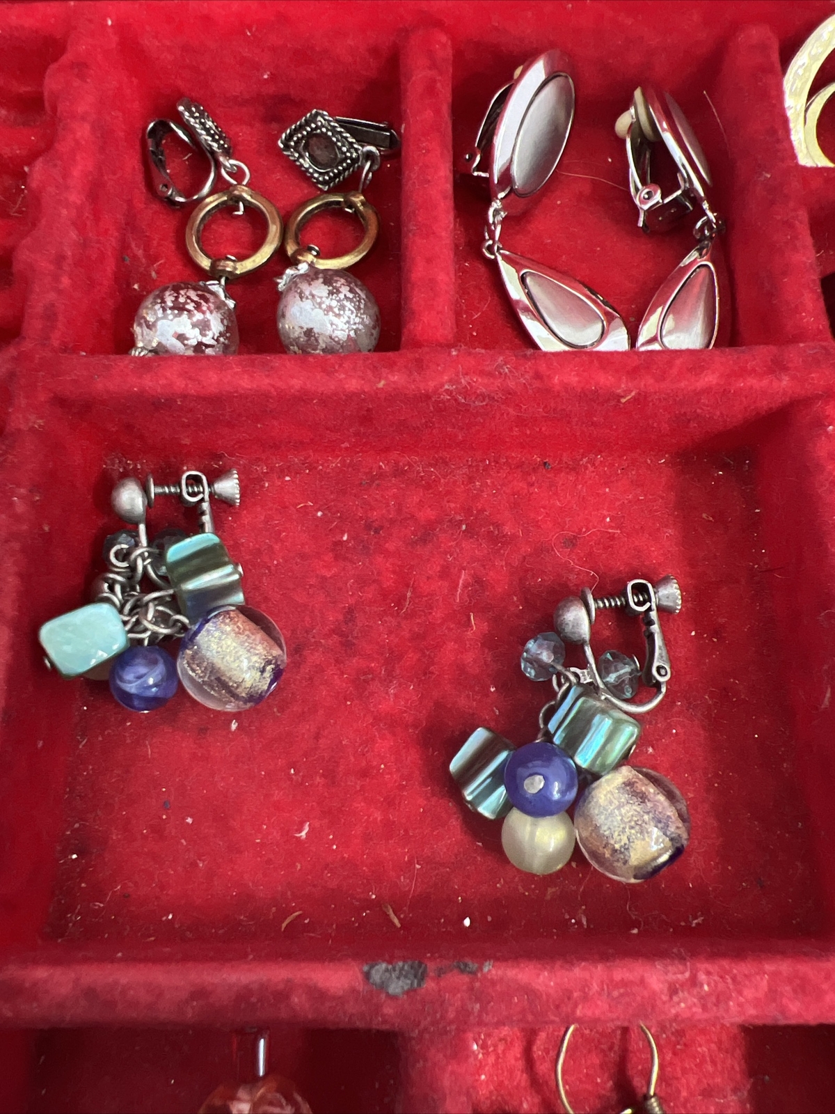 Jewerly Box and Lot of Costume Earrings Some Clip-on Some Pierced Some Single
