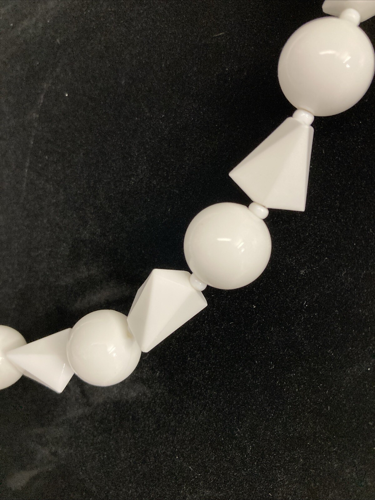 Vintage West Germany White Plastic Necklace With Geometric Shapes Approx 24 Inch