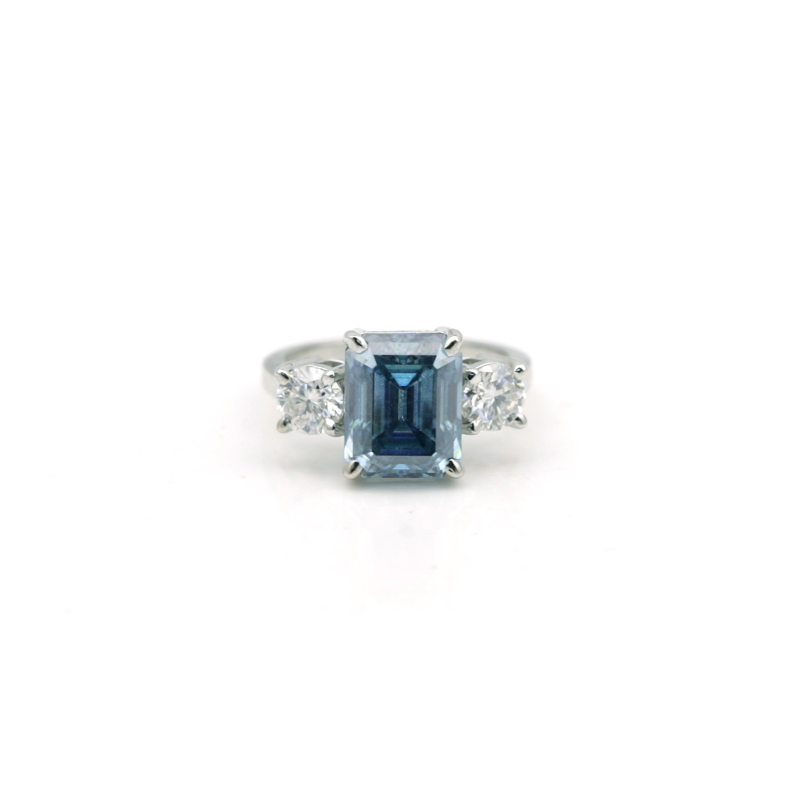 Certified 5.00 Ct Blue Emerald Cut Lab Grown Diamond Ring in 925 Sterling Silver