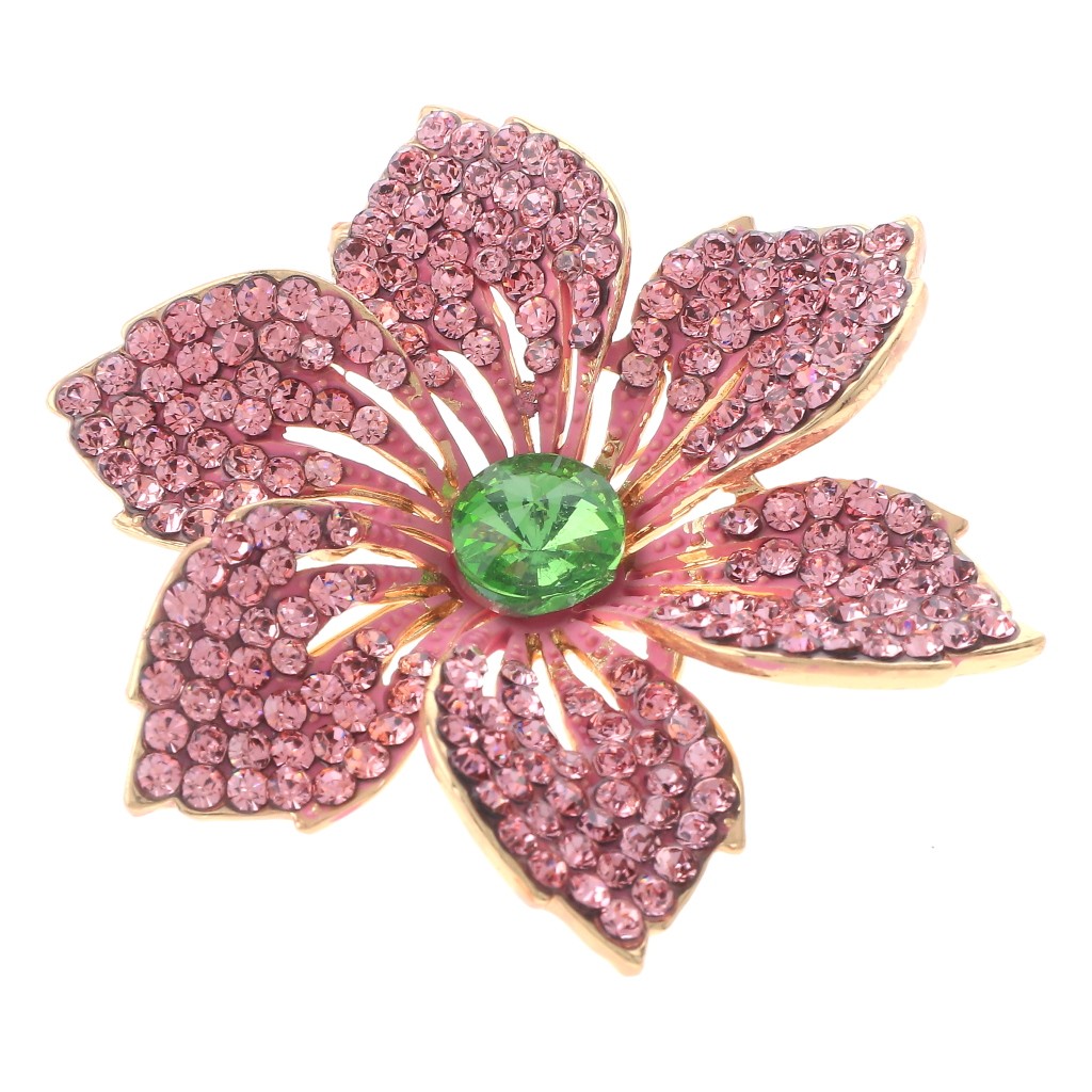 Gold Tone Metal Crystal Rhinestone Flower Brooch P1469-PNG