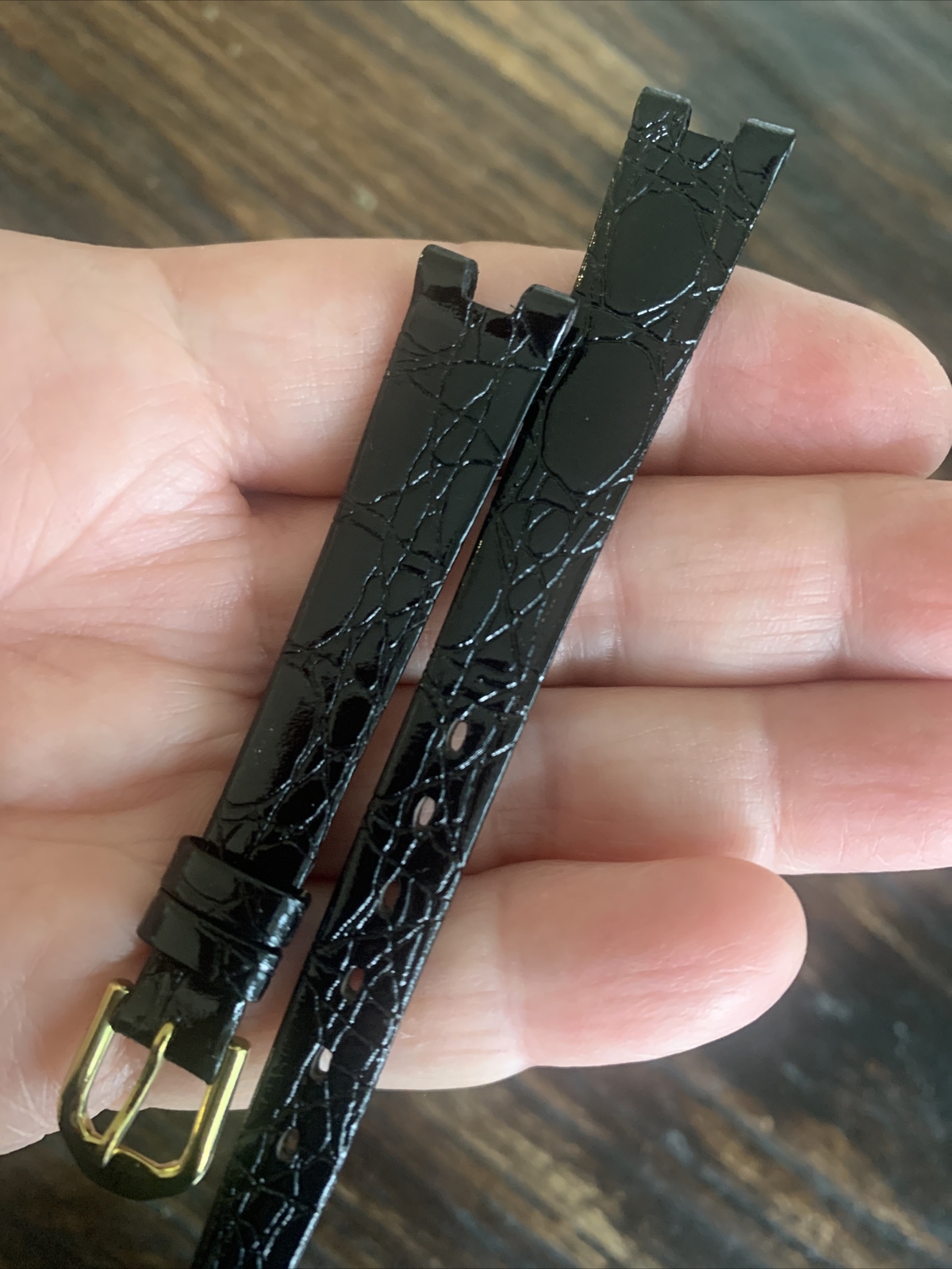 Jacques Edho Thin Shiny Black Alligator Print Leather Strap 12 mm (4mm Cut) 6.5″