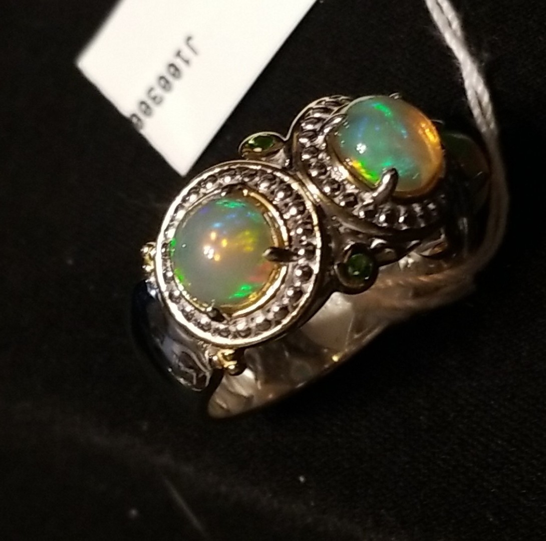 “NEW” Gems En Vogue Opal Ring, 3 Stone Ethiopian Opal Ring, Sterling 925 Size 5