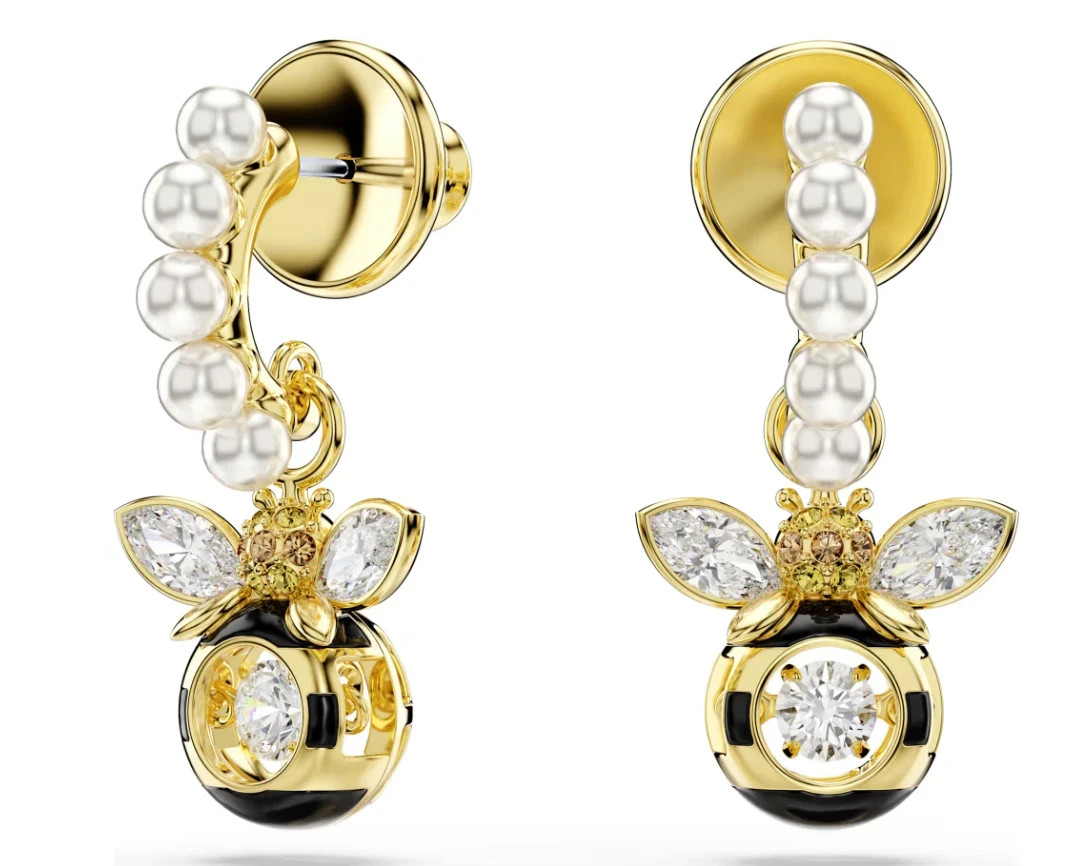 Swarovski Idyllia drop earrings Crystal pearl, Mixed cuts, Bee, Multicolored