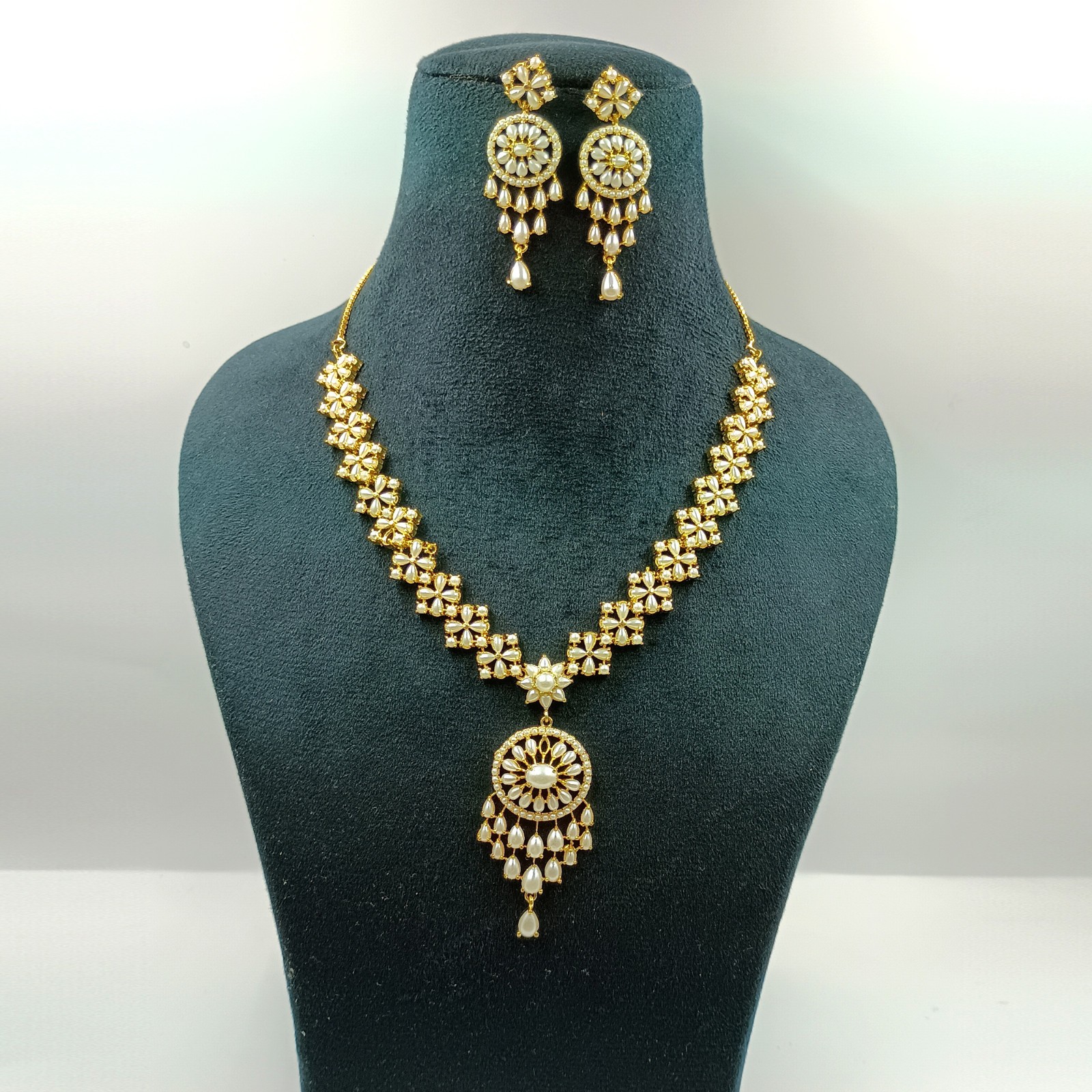 22k Gold Plated Pearl Necklace Set Indian Ethnic Wedding Choker Party Wear Jewel