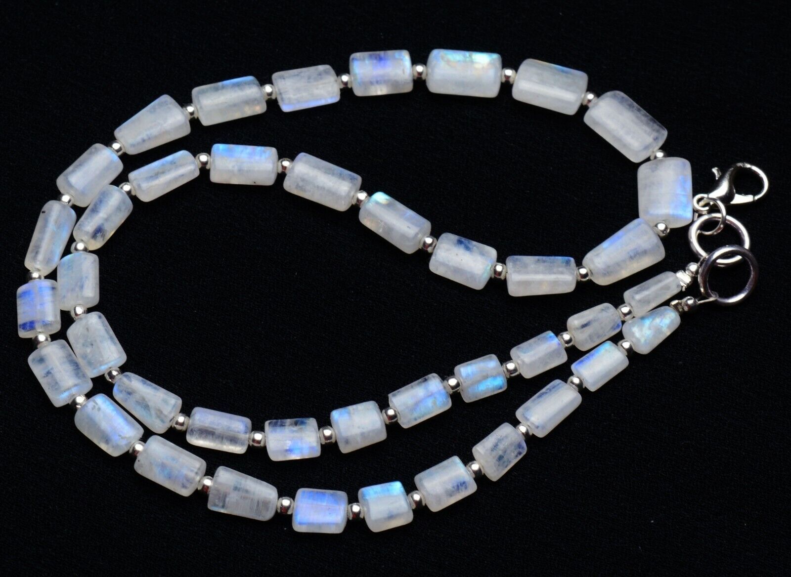 Natural Gem Blue Fire Rainbow Moonstone 7×4 to 11x9mm Nugget Beads Necklace 19″