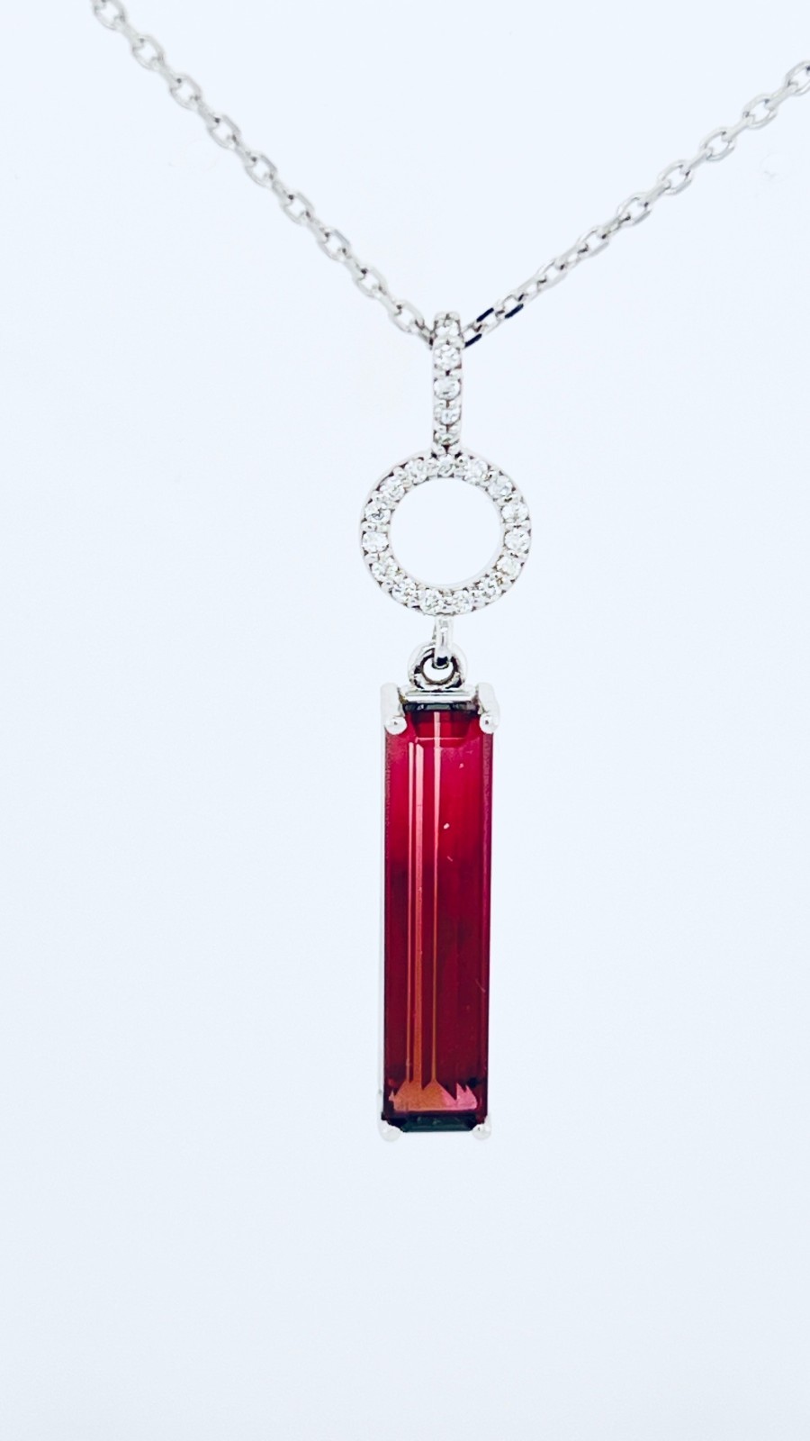 14KW HOT PINK TOURMALINE ~3.8CT & DIAMOND ~.1CTW ~F-G ~SI1 NECKLACE 18″ – 147888