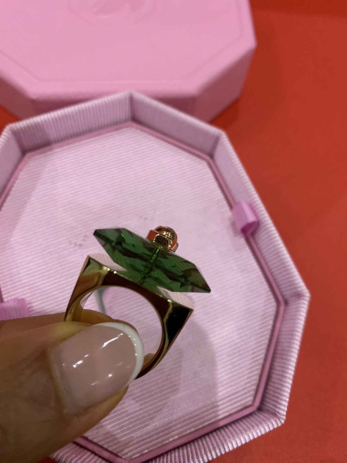 SWAROVSKI Numina Ring, Square cut, Green, Gold Tone Plated size 52 new+ bag💕❤️