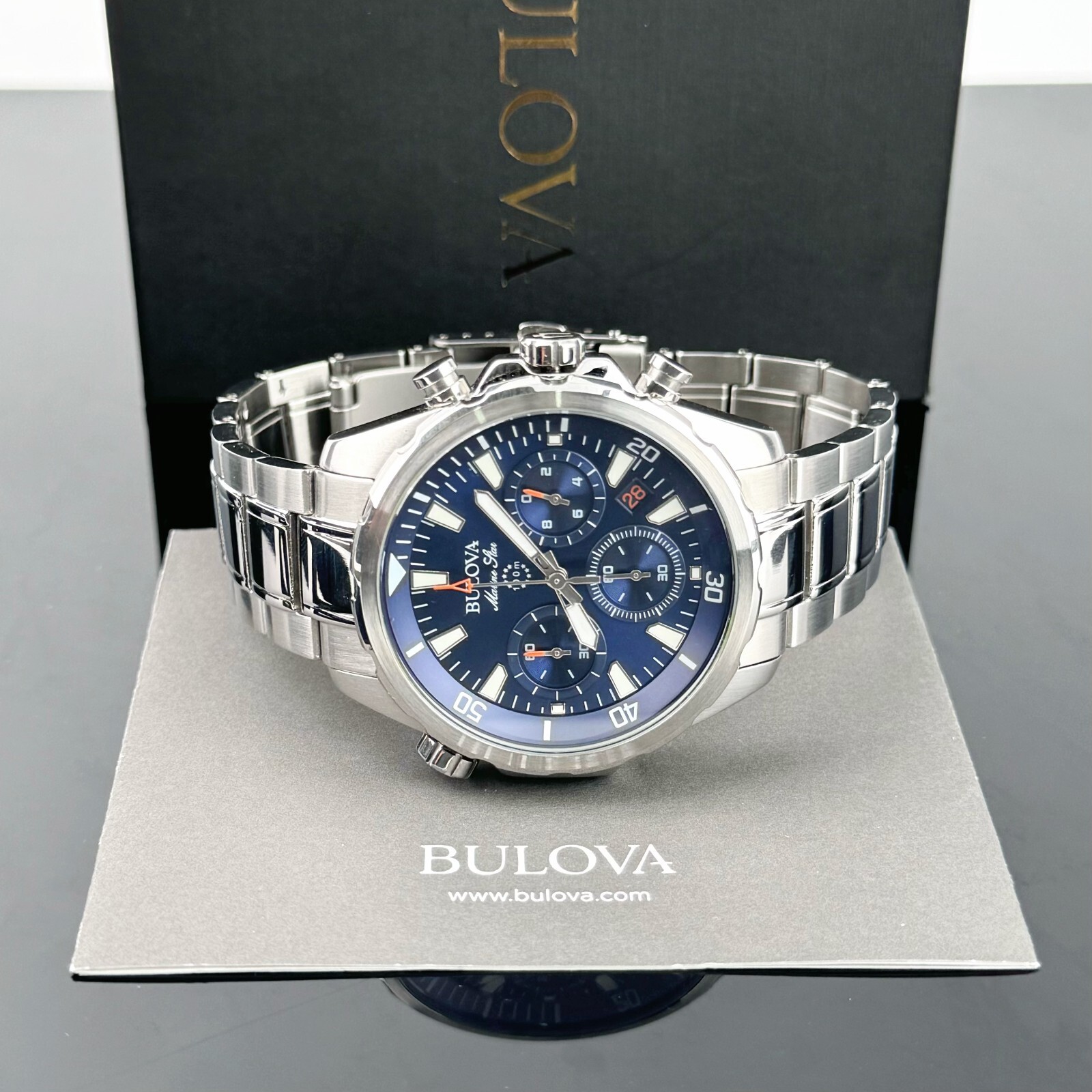 Bulova Marine Star Chronograph Blue Dial Stainless Steel Men’s Watch 43MM 96B256