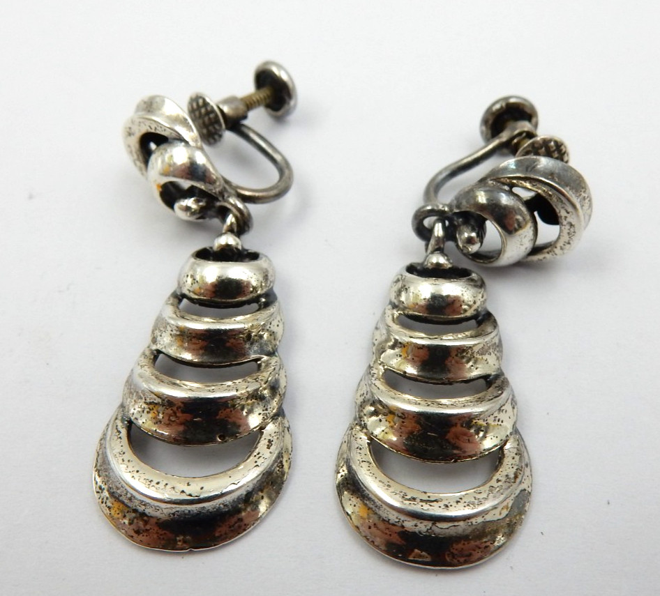 VINTAGE DANECRAFT STERLING SILVER RIPPLE WAVES SCREW BACK EARRINGS, 8.8 GRAMS