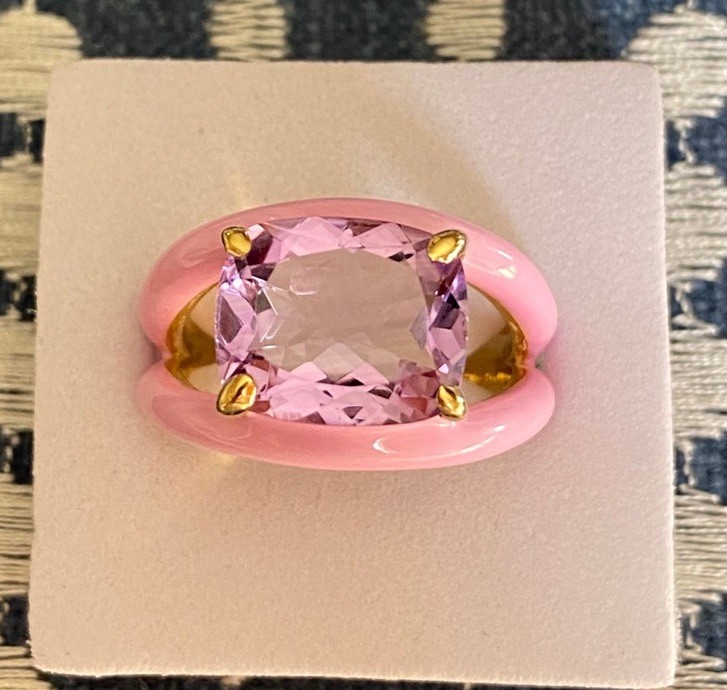 Rarities Gold Plated Sterling Silver Amethyst Enamel Split Shank X Ring Size 8