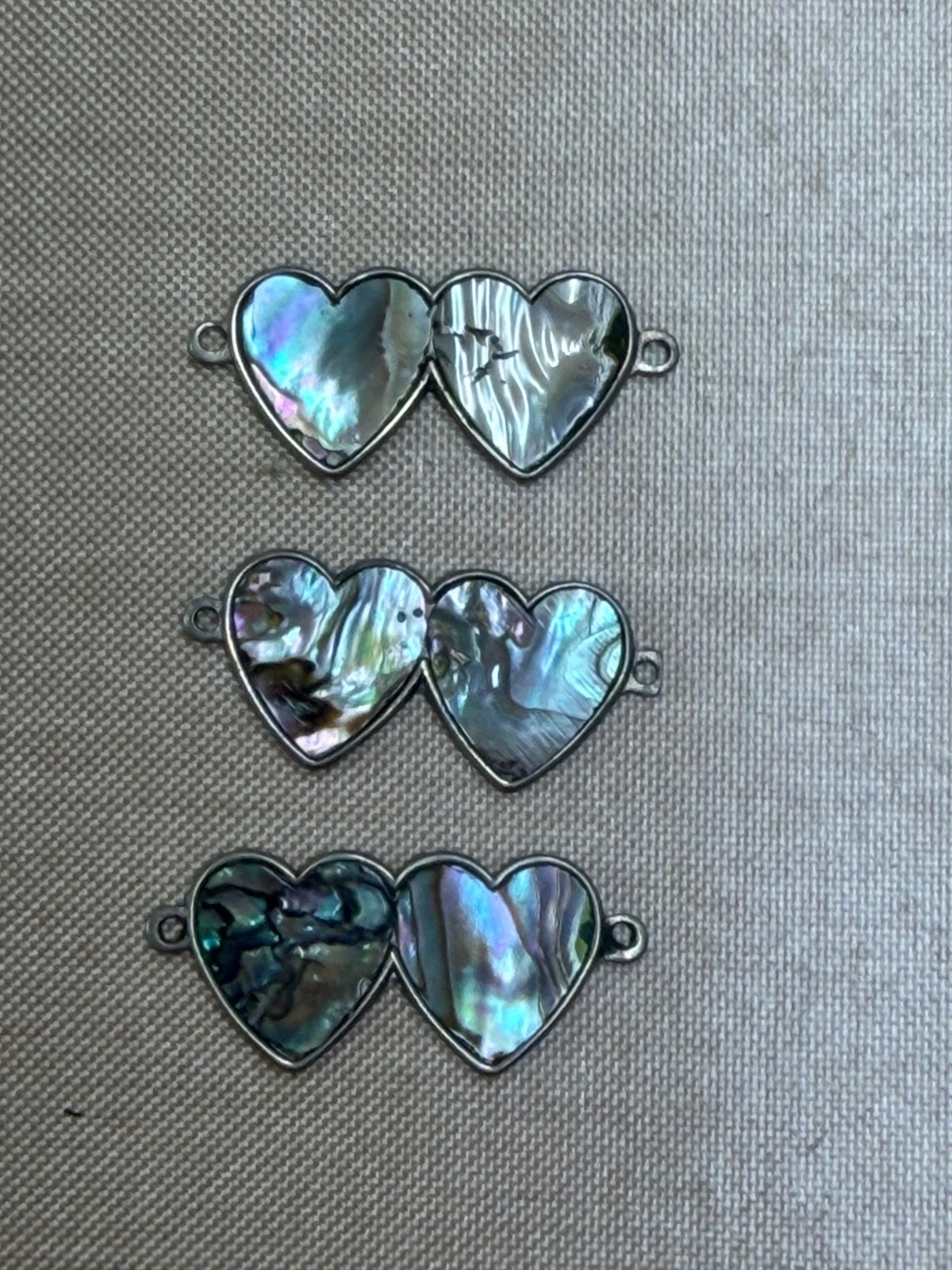 Vintage Abalone Shell Double Heart Connectors Lot of 24 Silver Tone Jewelry Find