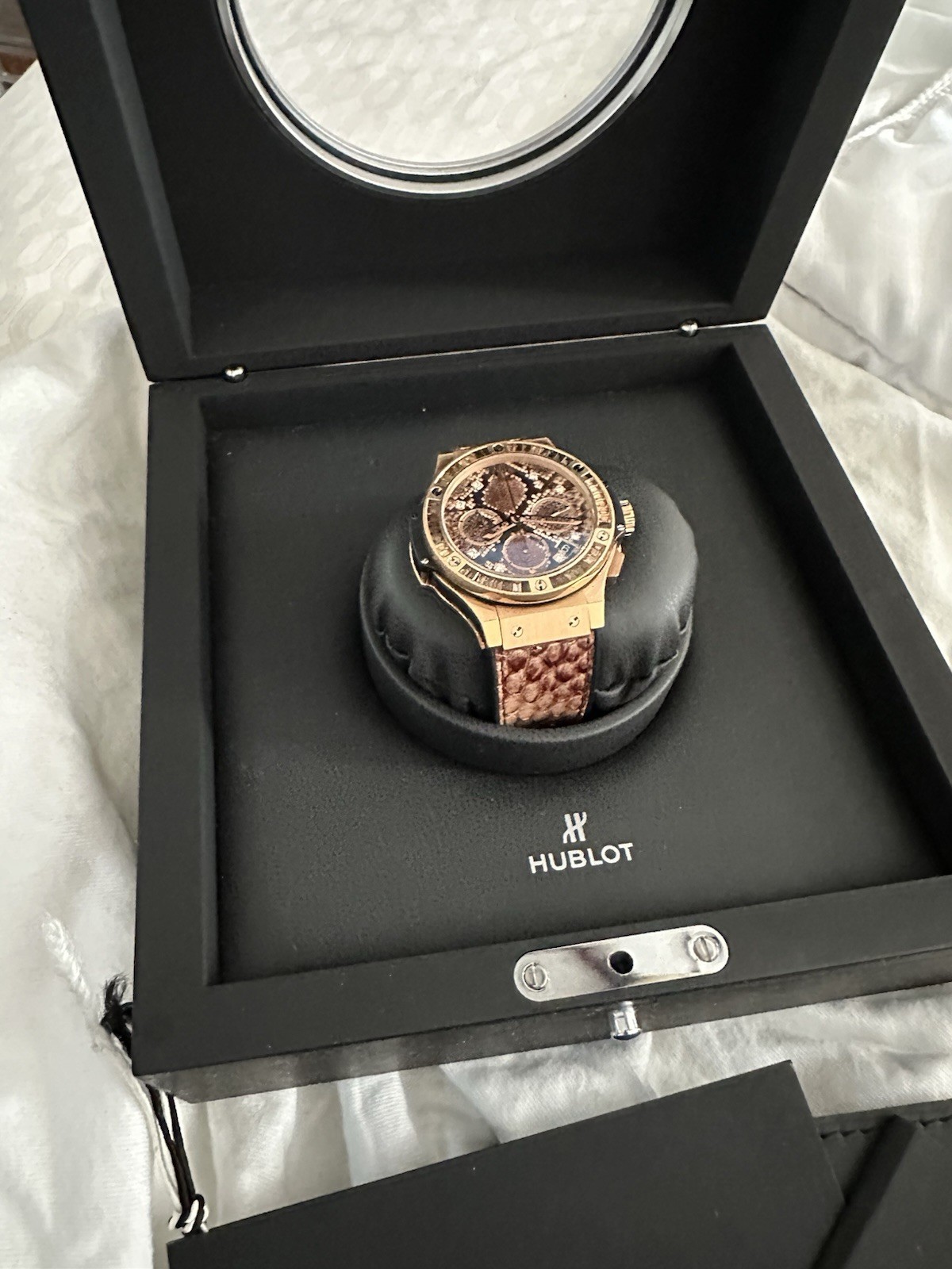 Hublot Big Bang LE 177/250 18K King Gold Diamond Python Box & Papers
