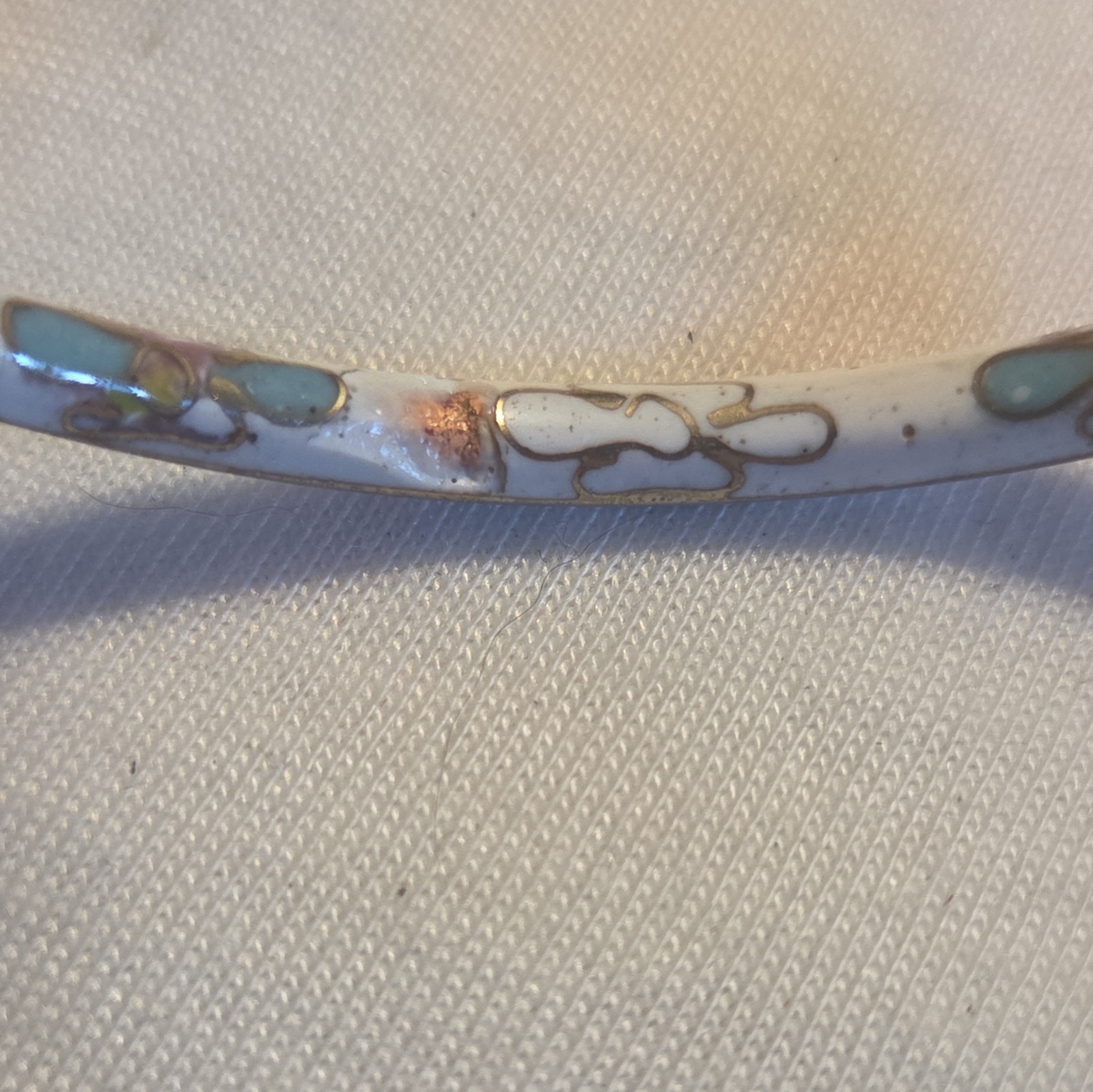 Vintage Cloisonné Bangle Bracelet White and Floral READ DESCRIPTION