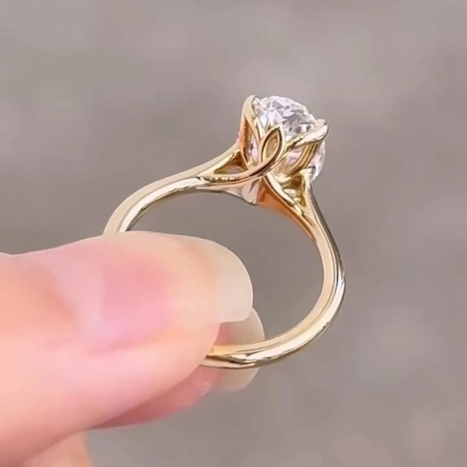 Oval Cut D/VVS1 Moissanite Flower Basket 3 Carat Ring 14K Yellow Gold Plated