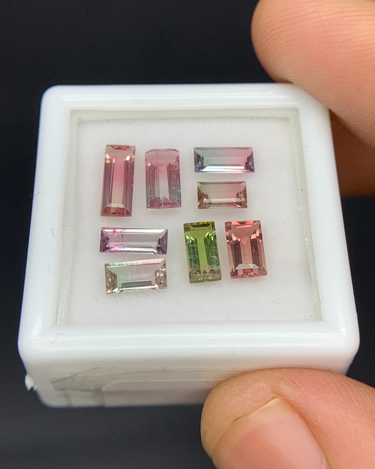 Natural Bi Color Tourmaline Lot 2.91 Carat Mix Size Baguette Shape Faceted Gem