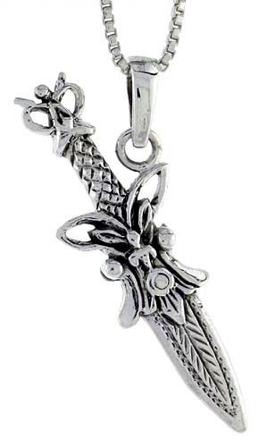 925 Sterling Silver Fancy Fleury Knife Charm Pendant 1 1/4 (31mm) Inch Wide