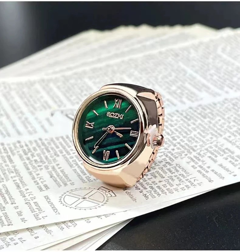 Creative Alloy Shell Finger Ring Watch Green Dial Couple Men Women