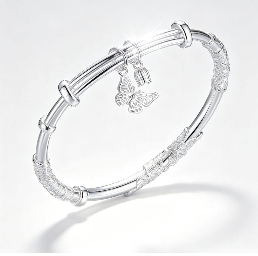 1pcs Silver butterfly bracelet, vintage style, adjustable bracelet