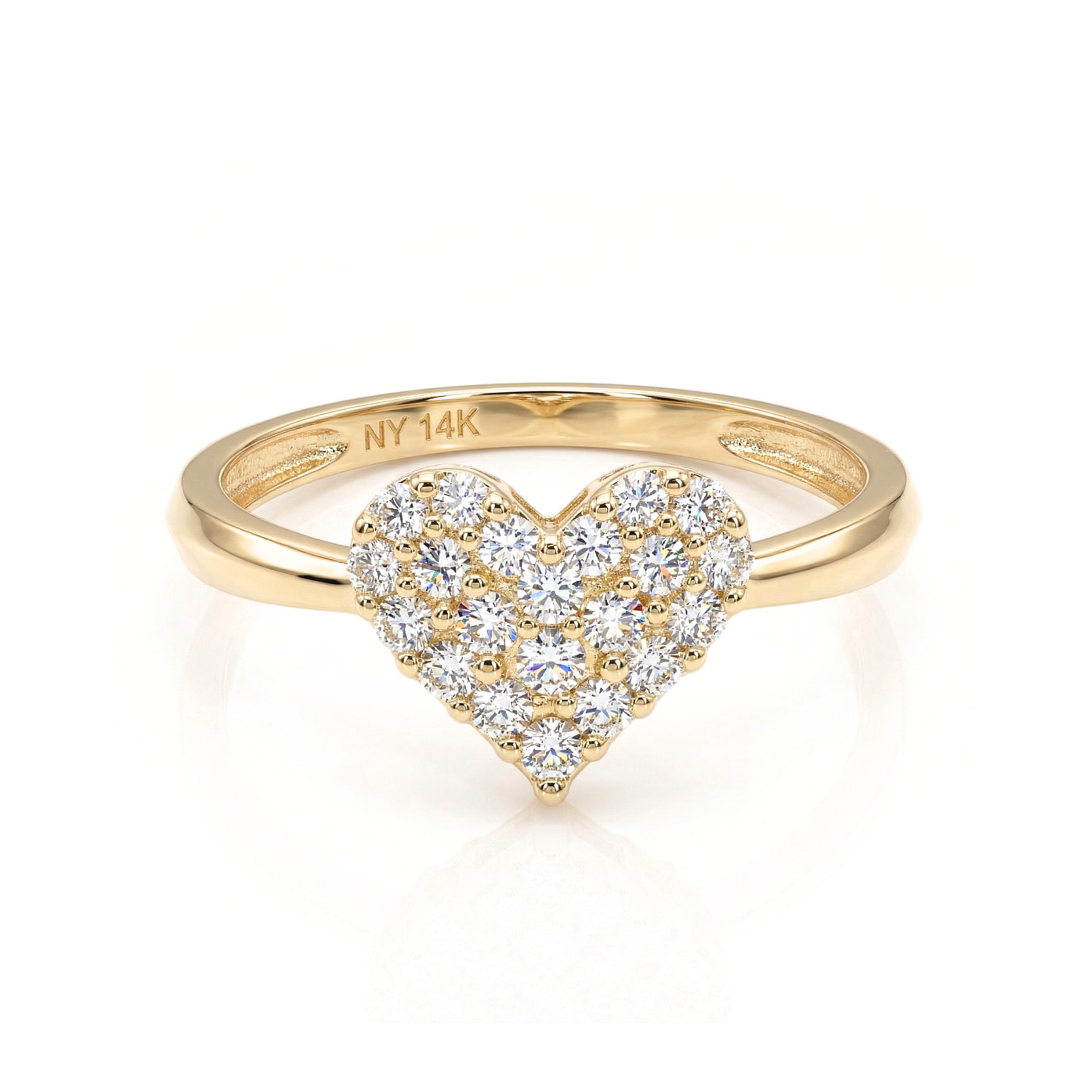 14K Real Solid Gold .31Ct Pave Diamond Heart Dainty Minimal Band Ring Lab Grown