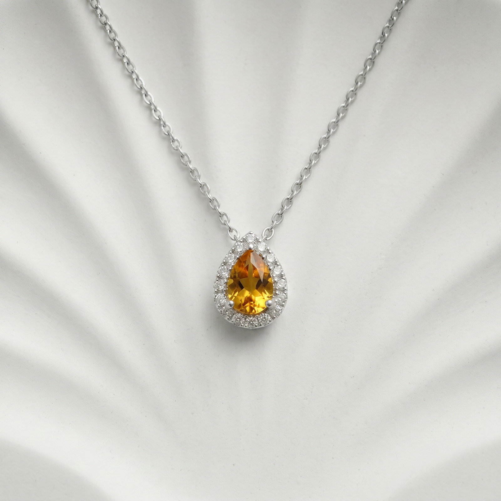 925 Sterling Silver Citrine Pear Pendant November Birthstone Necklace Gift-18″