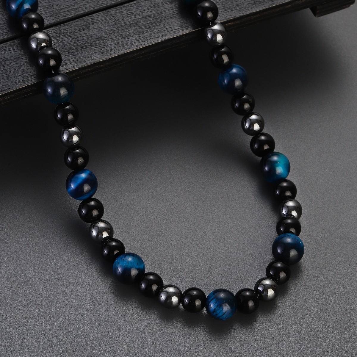 Blue Tiger Eye Men Triple Protection Necklace Hematite Obsidian Necklace 24”