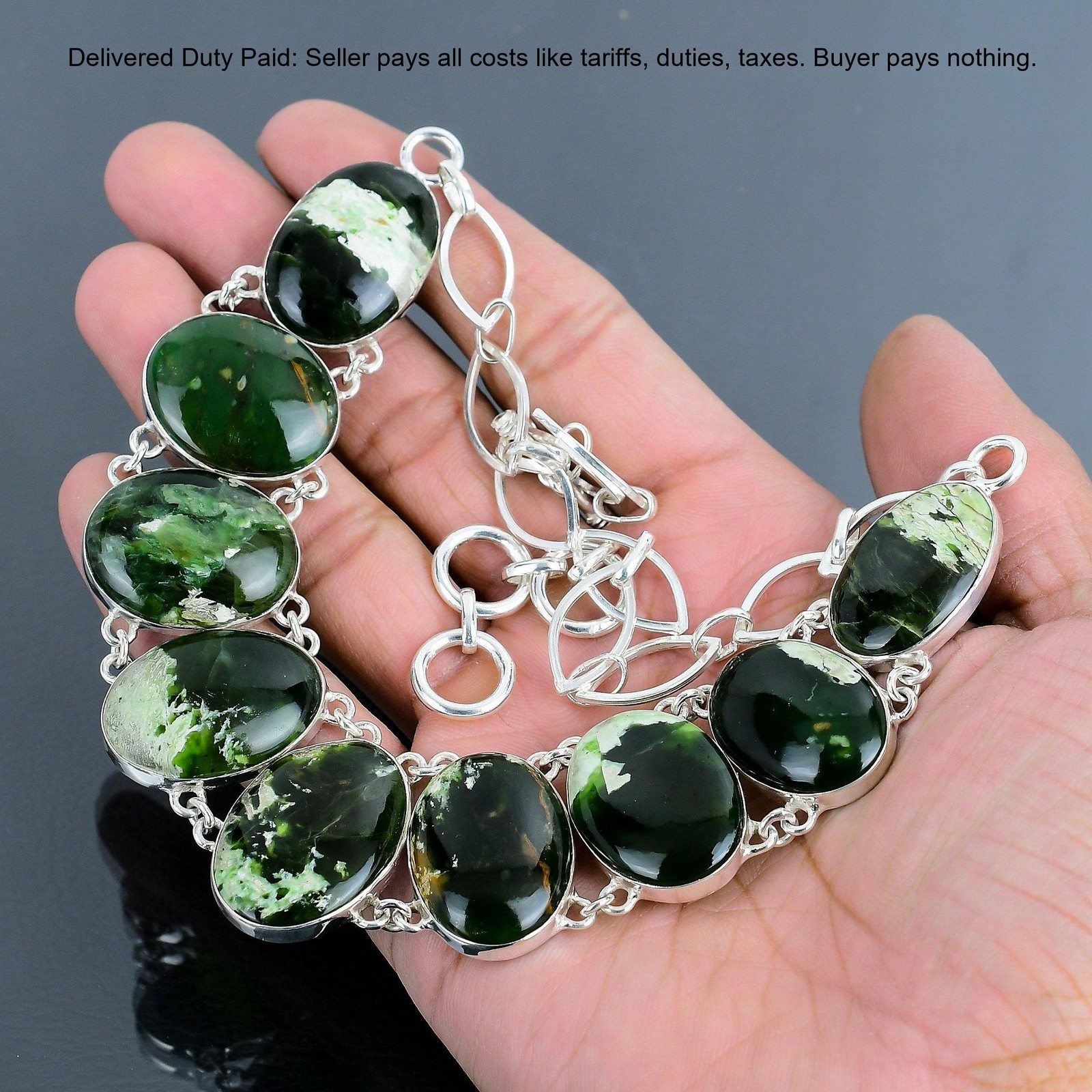 Australian Chrome Chalcedony Stone Sterling Silver Chain Engagement New Necklace