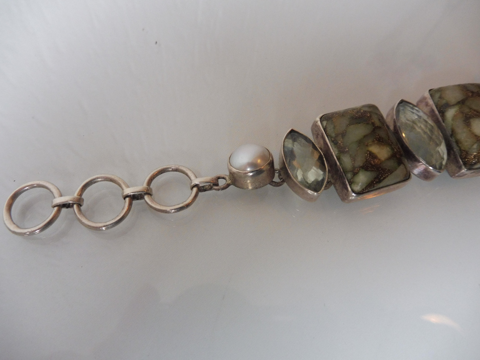 Vintage Sterling Silver 925 Bracelet with Multicolor Stone Set 60,2Gram 21 cm