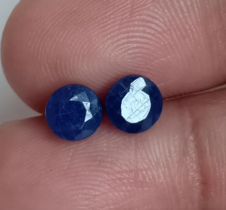 Round Sapphire Royal Blue Loose Gemstone Genuine Natural Corundum Pair 2.55 Ct