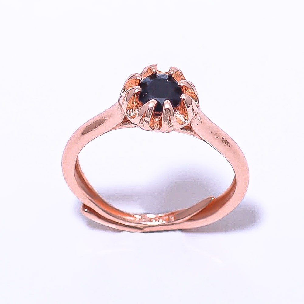 Black Spinel Gemstone Rose Gold Plated Ring Adjst RC7375-11