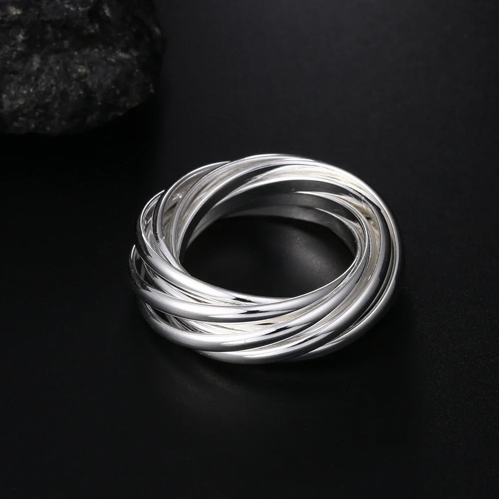 Hot Sale 925Sterling Silver 5 Glossy Circle Women’s Ring Fashion TrinketsJewelry