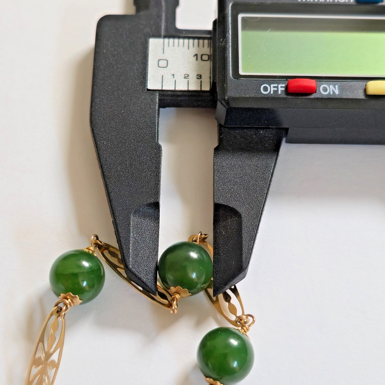Vintage 14k Solid Yellow Gold Filigree 8in Bracelet w/ 9.5mm Nephrite Jade 10g