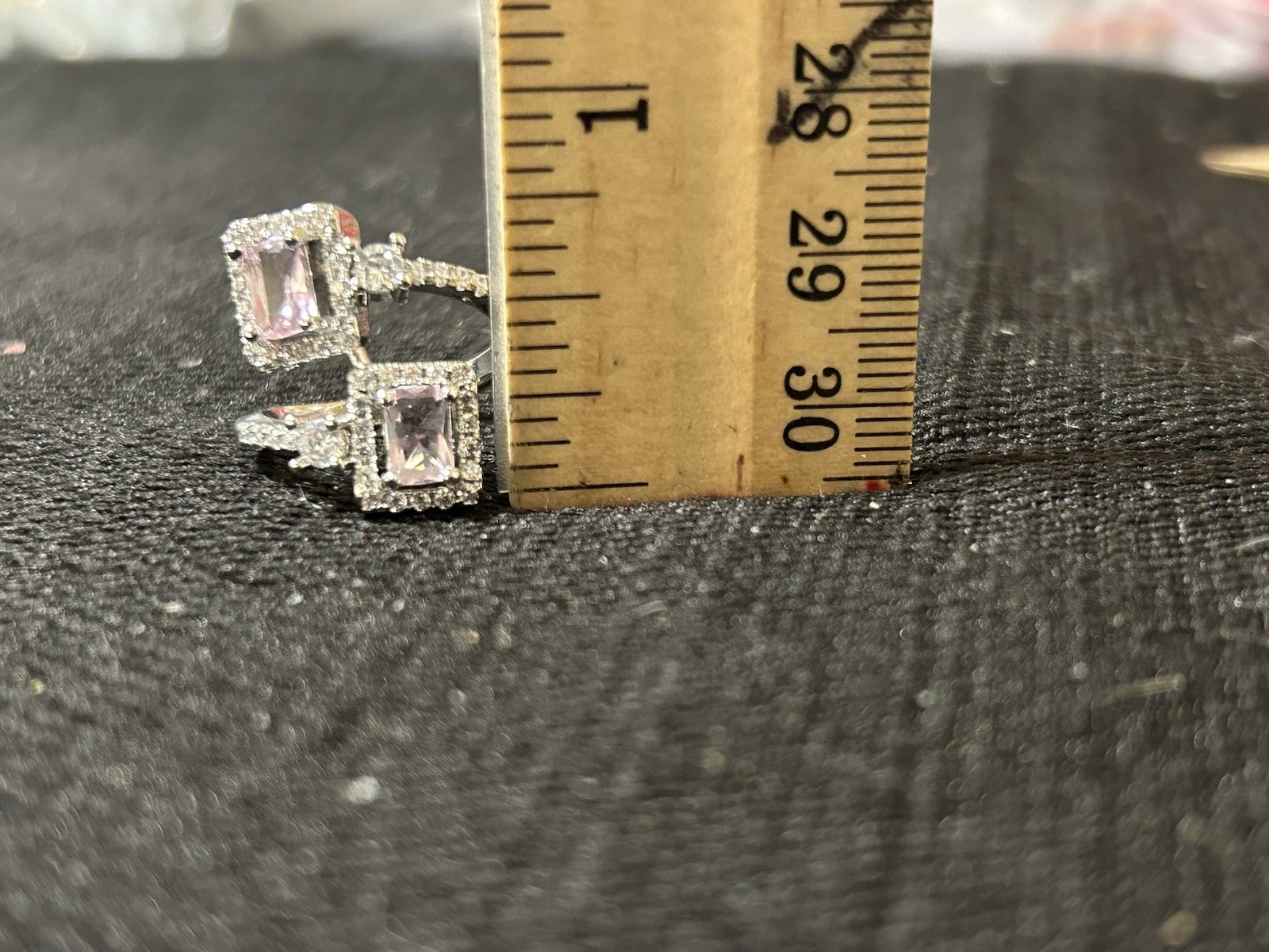 Bypass Style Square Pink W/ Clear Rhinestones Halo Cocktail Ring Size 5.5