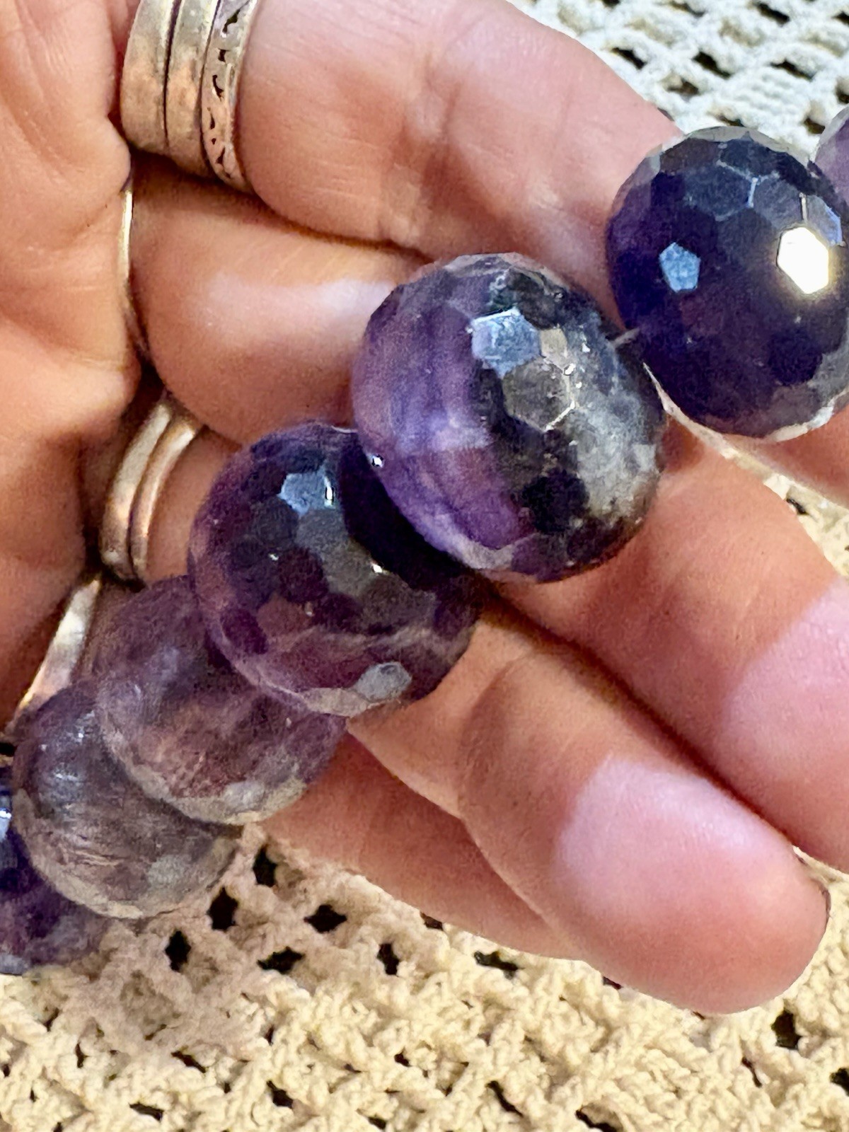 Vintage Sterling Silver Large Faceted Shades of Amethyst Graduated FAS NWTS