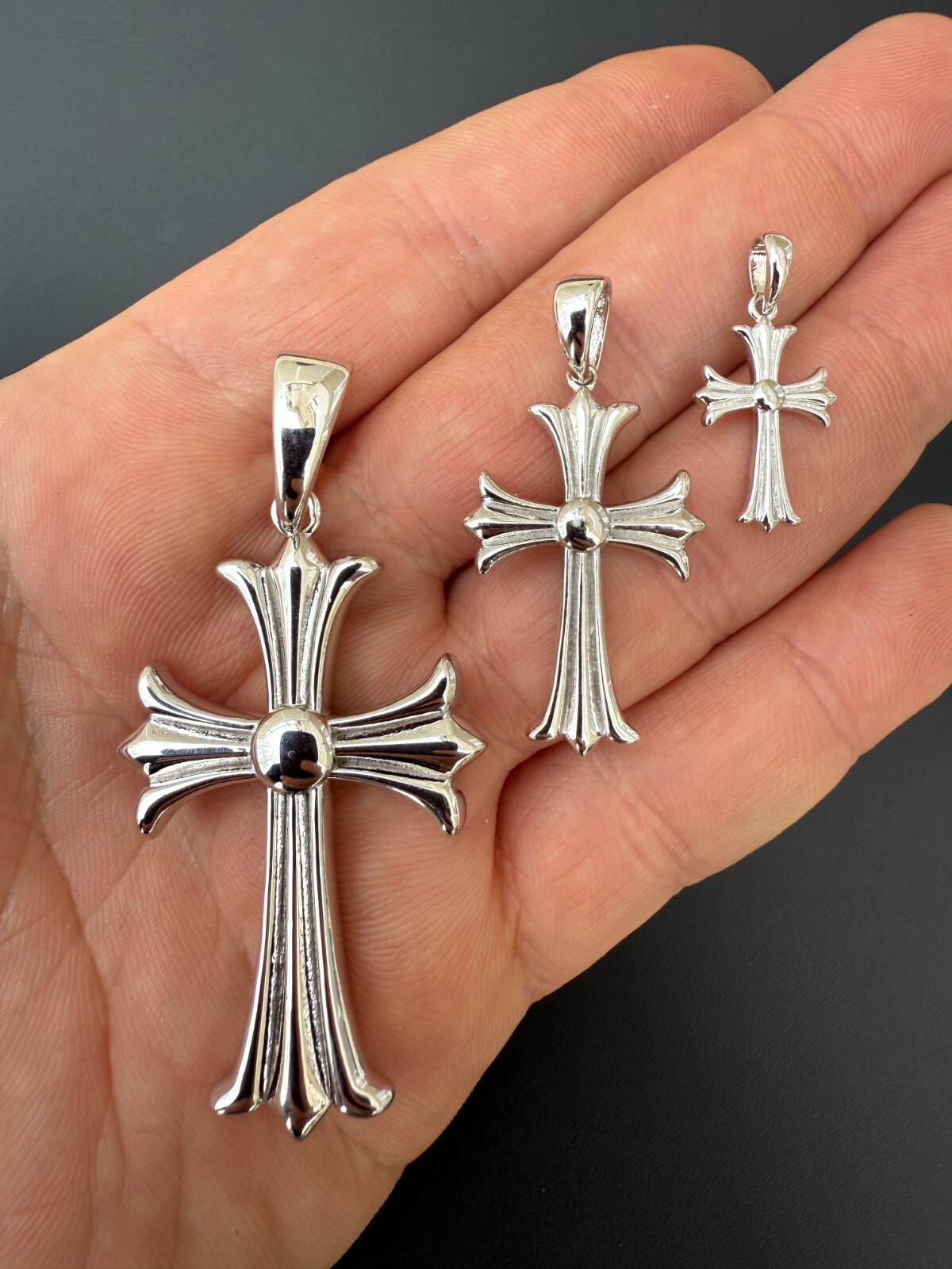 Gothic Cross Plain Real 925 Sterling Silver Pendant Necklace Hearts Of Chrome