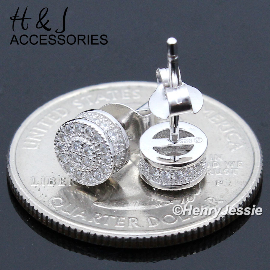 MEN WOMEN 925 STERLING SILVER 6MM BLING CZ ROUND PUSH BACK STUD EARRING*AE133