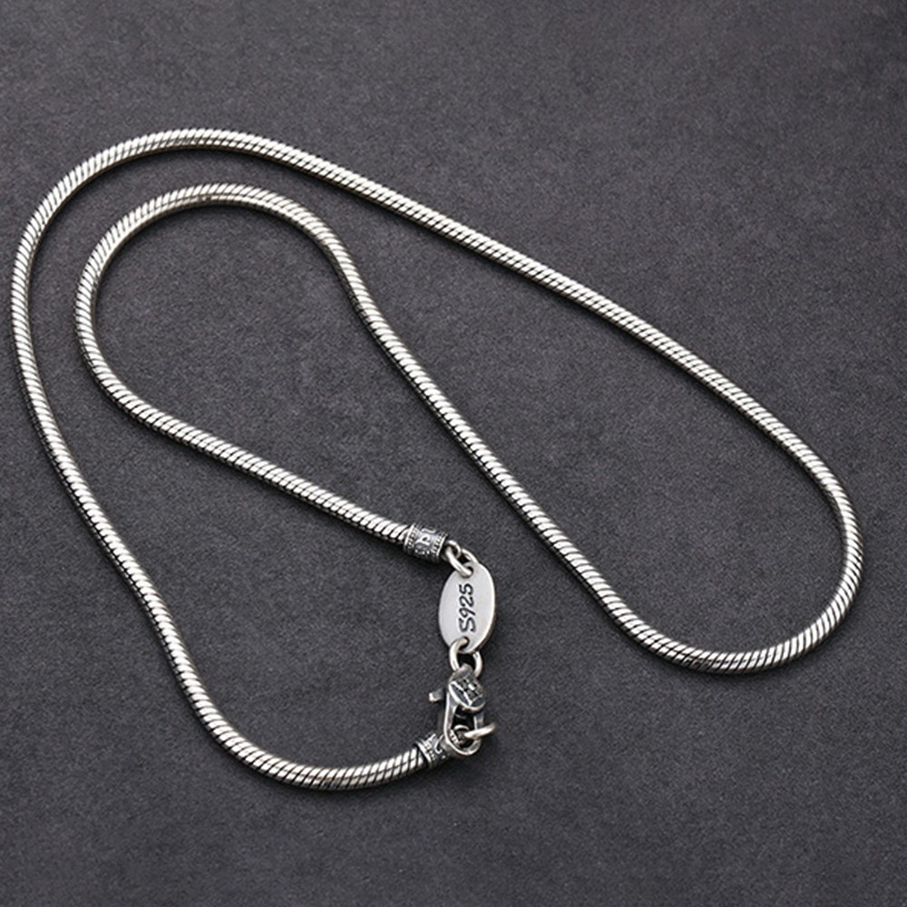 Pure S925 Sterling Silver Necklace Men 3mm Snake Link Chain 34-35g 21.6inch