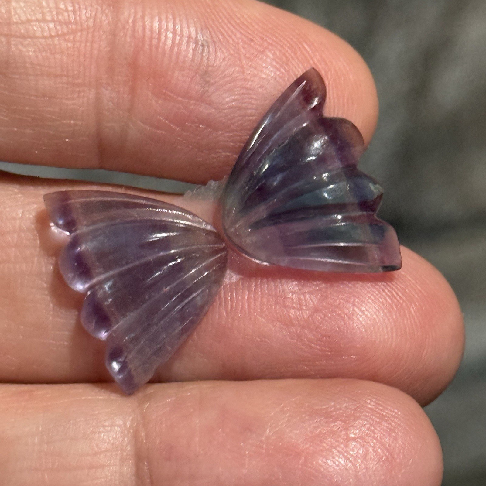 18ct 18×13.5x5mm Pair Fine Purple Blue Fluorite Carved Butterfly Wings Cabochons