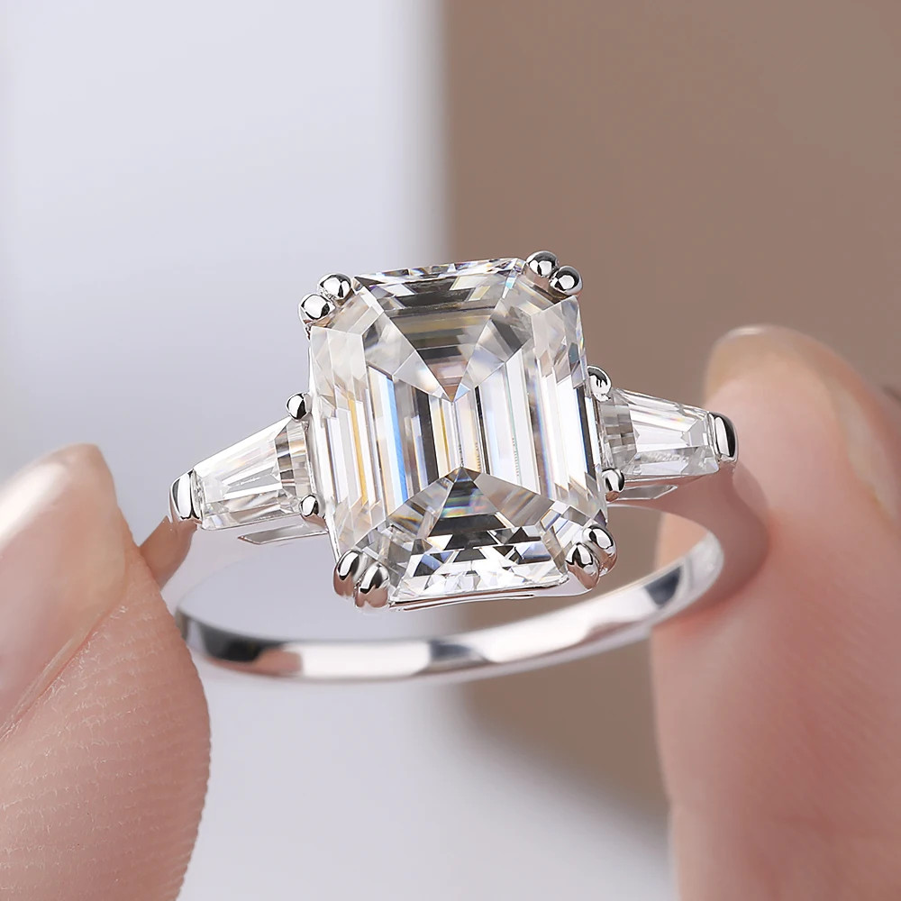 Sterling Silver Wedding Ring Polished Three Stone Style Prong Set Elegant Design