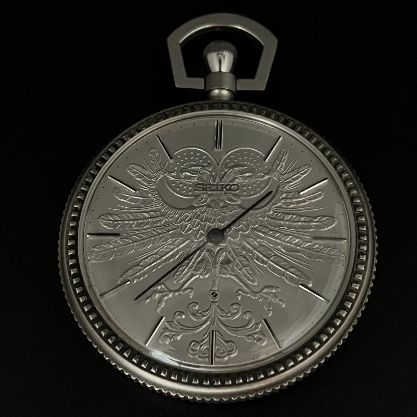 Rare SEIKO Silver 885 Pocket Watch Double Headed Eagle Dentsu 70th Anniv Working