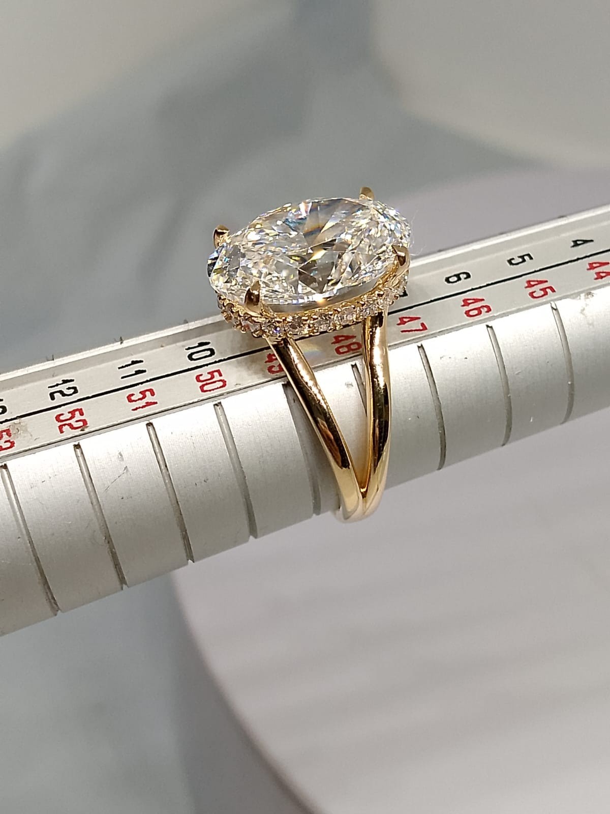 IGI 5 Ct Oval Cut Lab Grown Diamond Split Shank Hidden Halo Ring 14K Yellow Gold