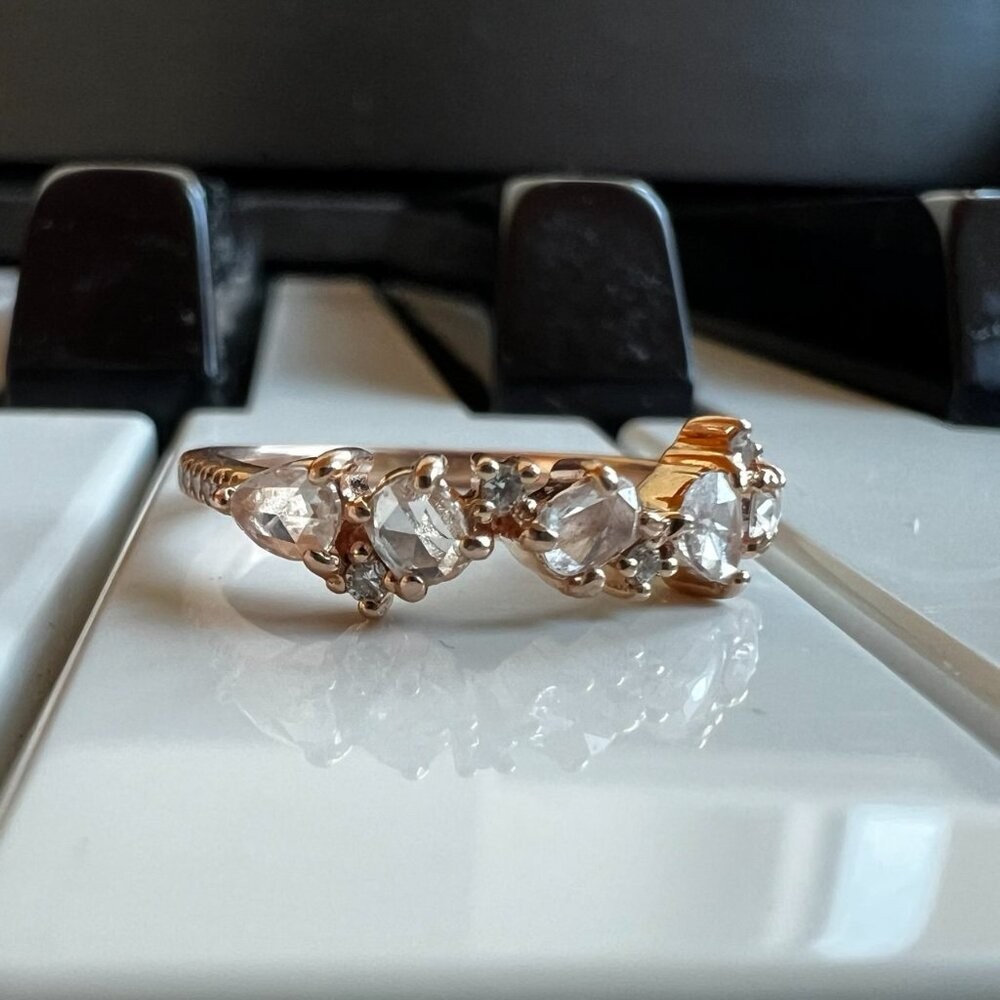 Bridal Set – 2 Morganite + Diamond Cluster Rings, 14K Rose Gold, Luna Skye
