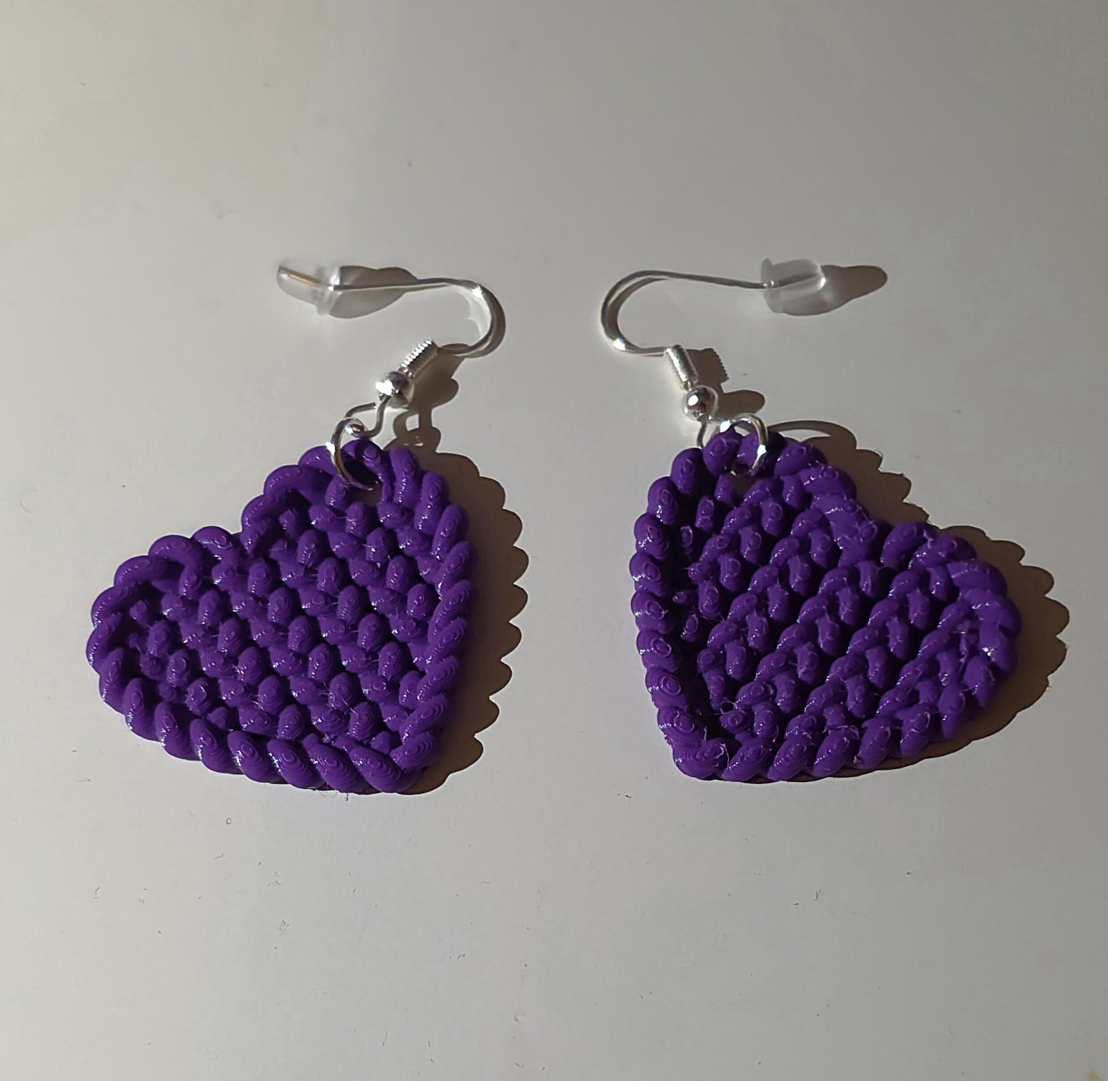 Purple Heart Dangle/Drop Earrings Plastic Hook Closure Lobe No Stone