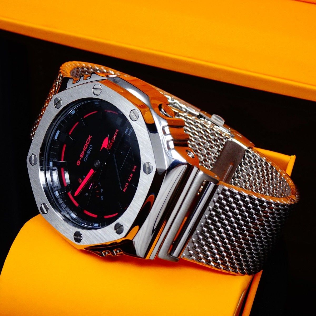 Brand New G SHOCK Custom Watch Includes GA2100k Body Stainless Silver Bezel Shar
