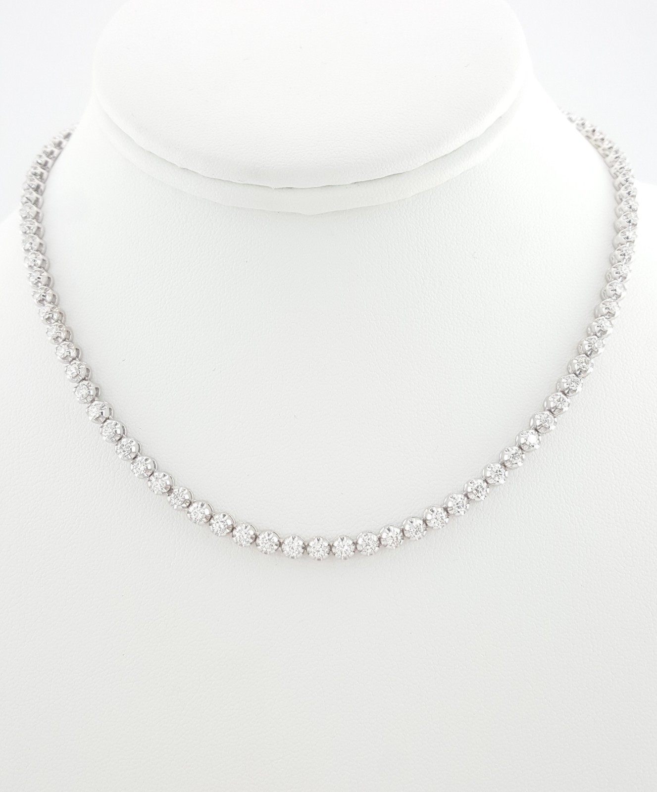 Round Diamond 14K White Gold Straight Line Tennis Necklace 4 ct 15″ Rtl $15K