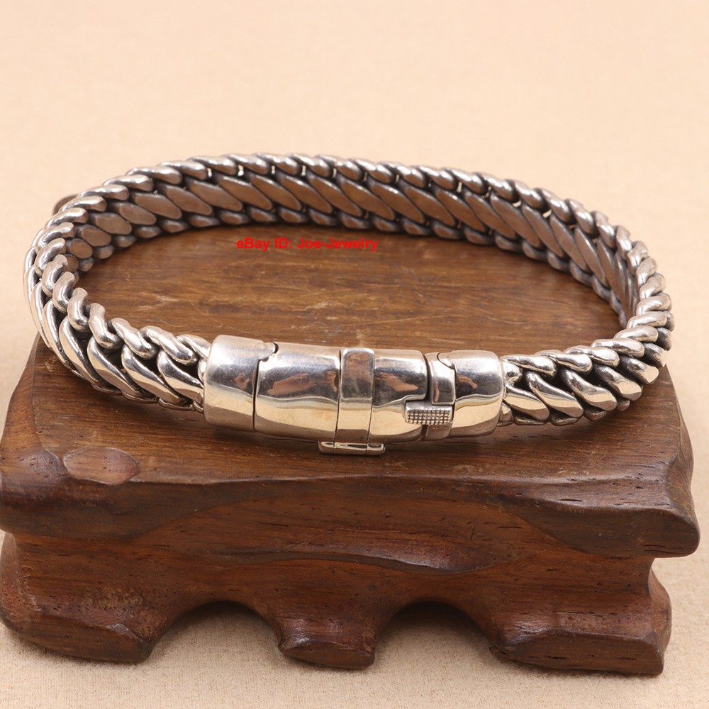 Solid 925 Sterling Silver 10mm Curb Link Chain Women Men’s Bracelet 8.26inch
